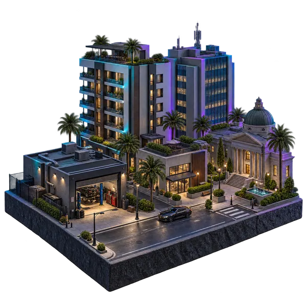 Illustratives 3D-Modell einer vernetzten Stadt